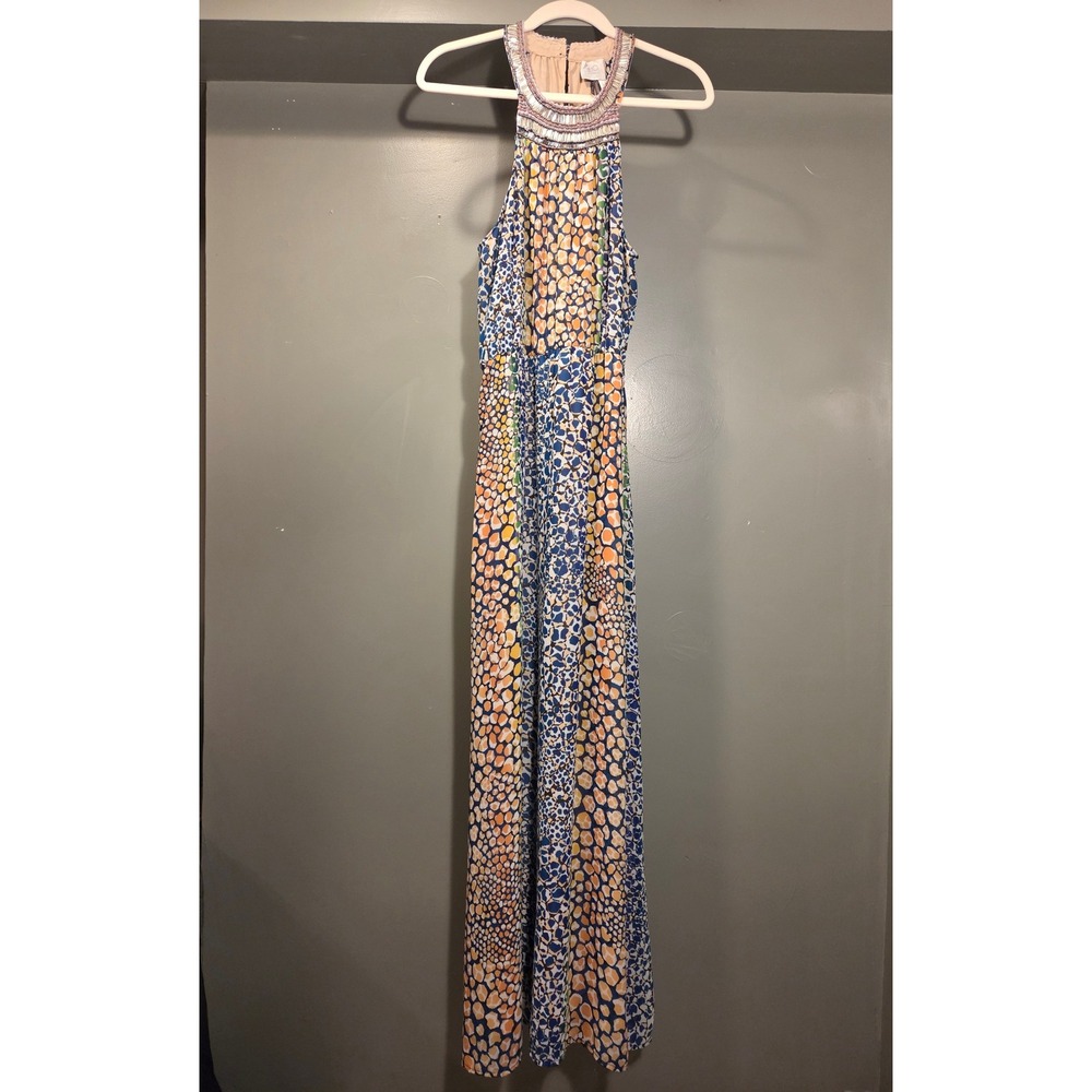 HD in Paris Anthropologie Beaded Halter Maxi Dress Animal Print,‎ Size US 10